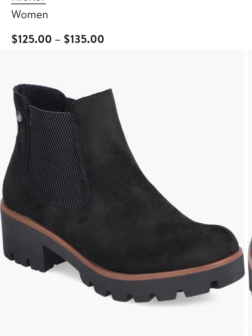 NEW Rieker Black Suede Amilia Ankle Chelsea Boot with Brown Trim